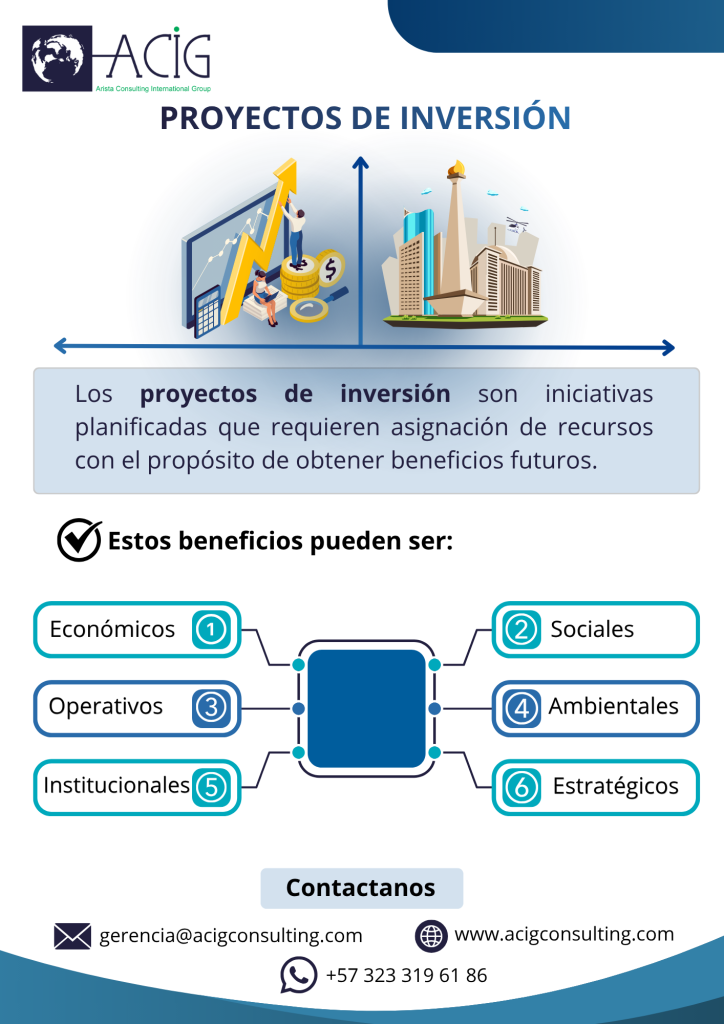 Los proyectos de inversión son iniciativas planificadas que requieren asignación de recursos con el propósito de obtener beneficios futuros. 