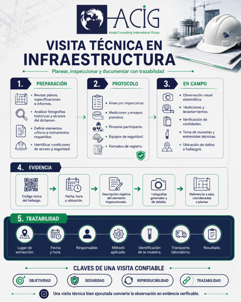 Visita técnica en infraestructura constituye una de las principales fuentes de información en un dictamen pericial. 